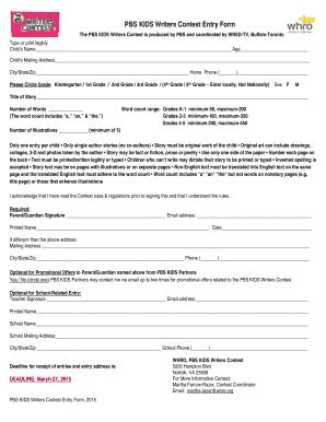 Fillable Online education whro PBS KIDS Writers Contest Entry Form ...