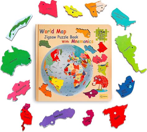 Geography Puzzle Book with Mnemonics | Magnetic World Map Puzzles for ...