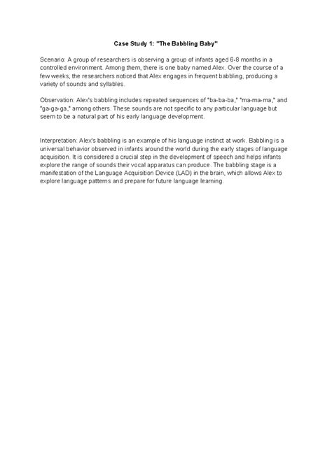 Case Study 1 The Babbling Baby - Case Study 1: "The Babbling Baby ...