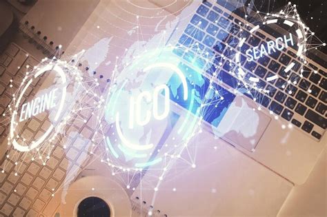 Blockchain theme hologram drawings over computer on the desktop ...