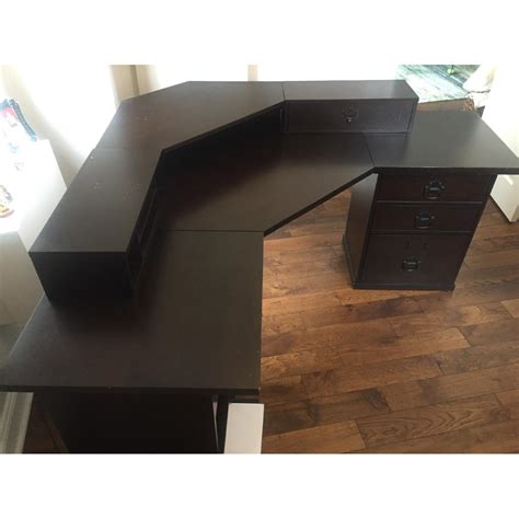 Pottery Barn Bedford 6-Drawer Corner Desk in Espresso Finish - AptDeco