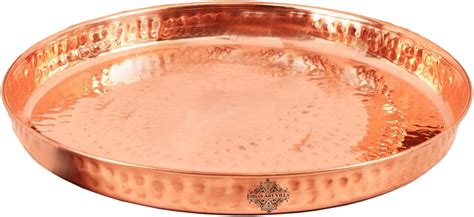Buy INDIAN ART VILLA Steel Copper Curved Thali Plate, Dinnerware ...