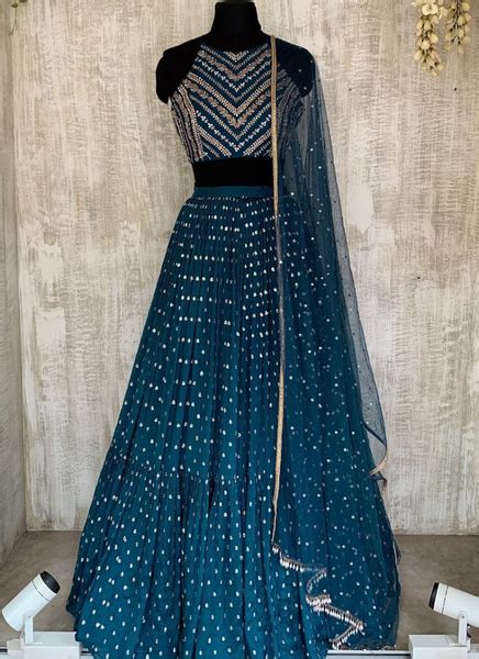 Ruffle Style Teal Blue Georgette Sequence Work Lehenga Choli – tapee.in