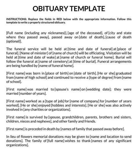 30 Free Obituary Examples and Templates | Obituaries template ...
