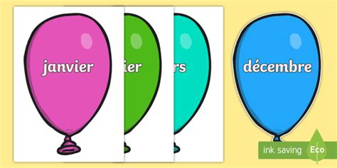 Posters d'affichages : Les mois de l'année sur des ballons