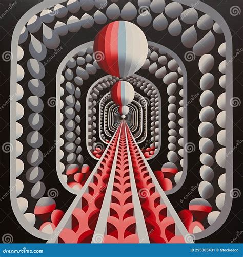 Intricate Op Art Red Balloon Painting with Technological Symmetry Stock ...