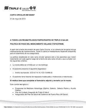 Fillable Online CARTA CIRCULAR #M1305067 31 de mayo de 2013 A TODOS LOS ...