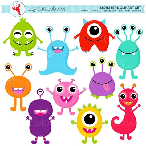 Monsters Clipart Set Clip Art Set of Cute Monsters, Monsters ...