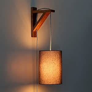 Buy Craftter Premium Sconces Wooden Base Fabric Shade Round Wall Lamp ...