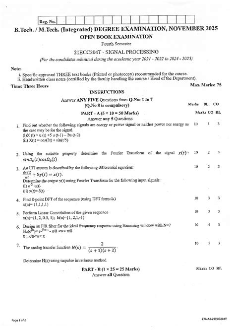 21ECC204T Signal Processing Exam Notes - Nov 2025 - Studocu