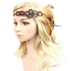 Boho Gypsy Beads Feather Headband Braided Rope Headpiece Dress Up ...