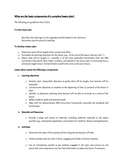 Image result for Basic Elements of a Lesson Plan