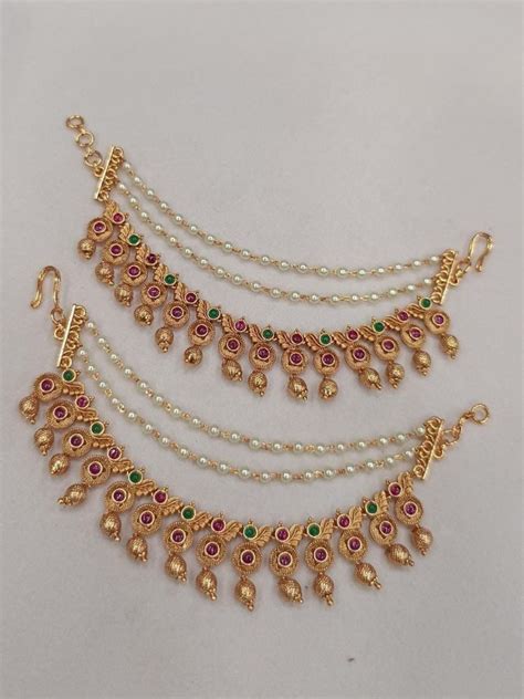 Buy Kemp And Green Stone Studded Ear Chains Online - Ishhaara