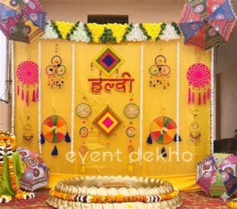 Traditional Haldi Ceremony Decorative Backdrop | Haldi Decoration in ...