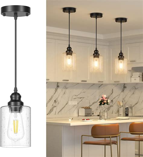 Amazon.com: Black Kitchen Pendant Lighting over Island, Modern Glass ...