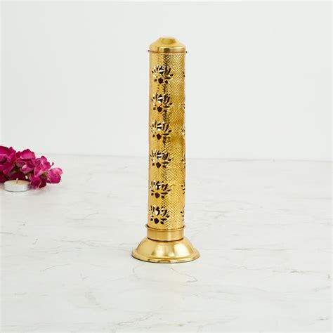 Buy Serenity Gold Metal Agarbati Stand with Lotus Cutwork - 8 cm x 26 ...