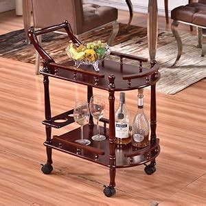 SWANKY Wooden Bar Serving Cart Trolley MDF Wooden Double-Layer Movable ...