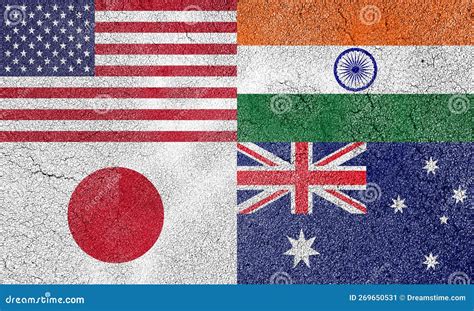 Japan,australia,us And India Flags In Golden Shield On World Map Background Royalty-Free ...