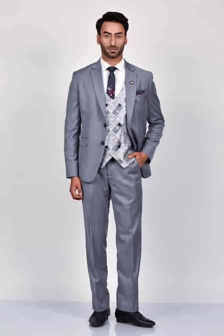 Buy Grey Crepe, Handloom Cotton, Terrycloth, Silk Lapel Collar Jacket ...