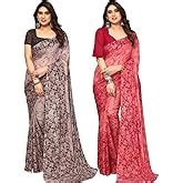 SIRIL Women's Printed Georgette Saree with Unstitched Blouse Piece ...