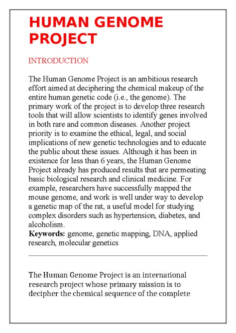 Human Genome Project Overview: Key Research Tools and Implications ...