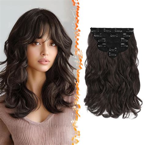 Amazon.com : BARSDAR Wavy Clip in Hair Extensions - 12 Inch Dark Brown ...
