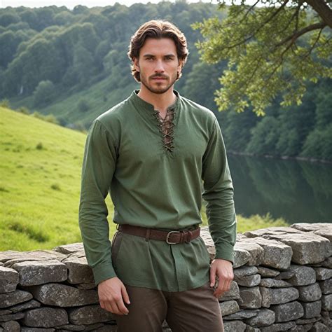 Men's Medieval Tunic with Lace-Up Collar | Green Renaissance Viking ...