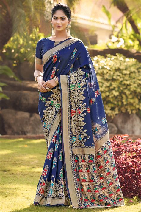 Buy Navy Blue Banarasi Saree online-Karagiri