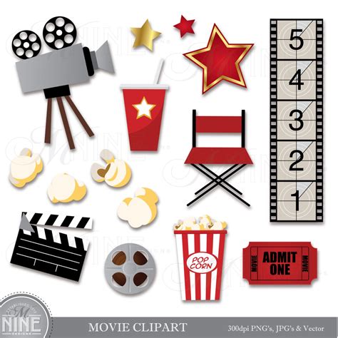 MOVIE Clip Art Movie Clipart Download Movie Party Theater | Etsy