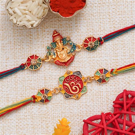 eCraftIndia Multicolor Set of 2 Ganesha and Om Symbol Religious Design