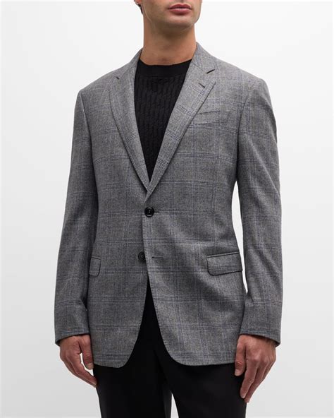 Giorgio Armani Men's Plaid Wool Cashmere Blazer | Neiman Marcus