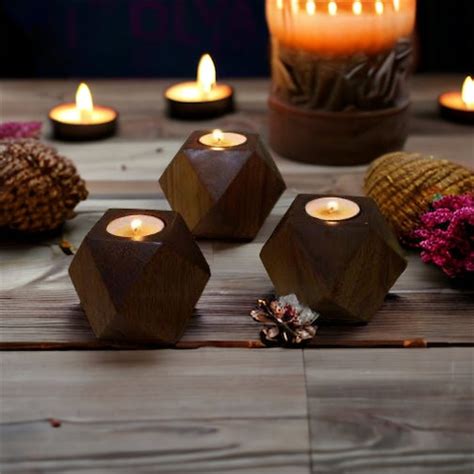 Handcrafted Diamond Shaped Antique Look Wooden Tea Lights Holder – Anayra's
