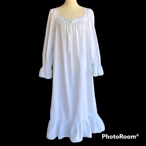 Vintage 90s/00s White Flannel Nightgown Country Prairie Cottage By ...