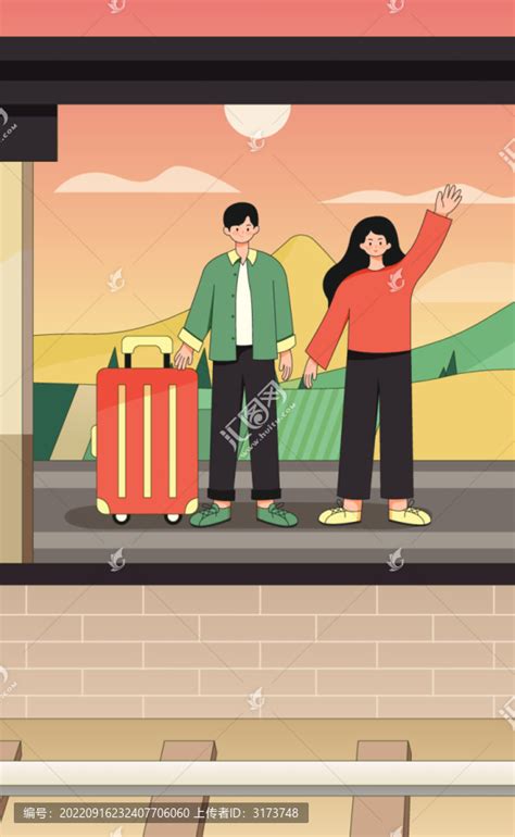 高铁站台拿着行李箱的男生女,国庆节,节日素材,设计模板,汇图网www.huitu.com