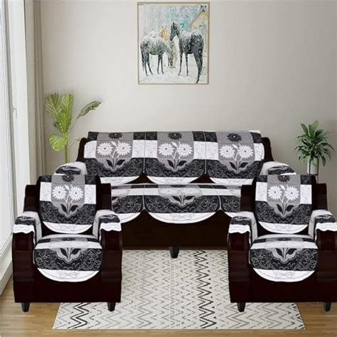 MEBELS JOY Cotton Floral Design Sofa Cover Set of 5 Seater with 6 Piece ...