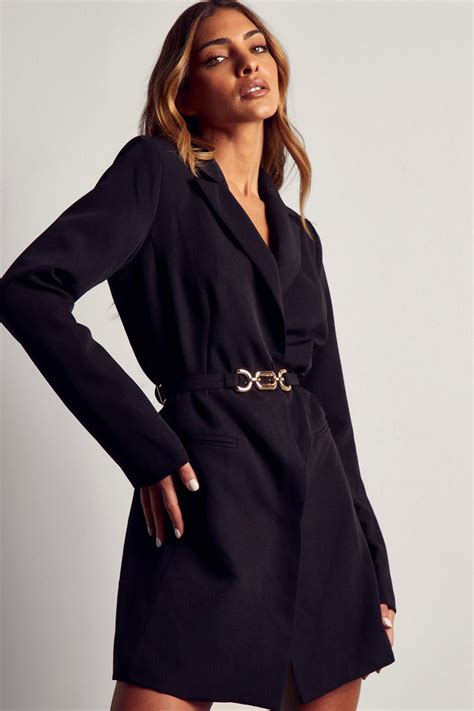 Gold Chain Belt Structured Blazer Dress | Nasty Gal