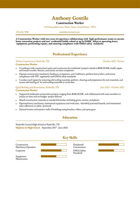 Image result for Construction Worker Resume Examples
