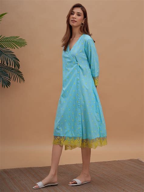 Buy Blue Yellow Polka Dot Hand Block Printed Cotton Dress | VJ77FEB102 ...