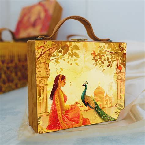 Peacock And Women Printed Suitcase Style Clutch - Artklim