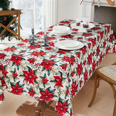 Red Poinsettia Christmas Holiday Table Linens