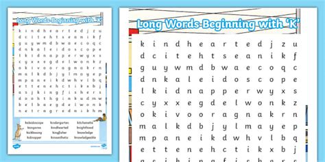 Long Words with The Letter 'K' Word Search