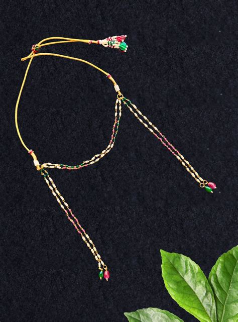 Rice pearls with pink and green crystals chain Mundavali for Vratbandh ...