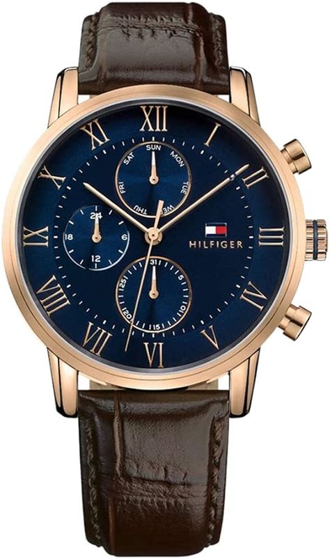Buy TOMMY HILFIGER(トミーヒルフィガー) Leather Multifunction Blue Dial Leather ...