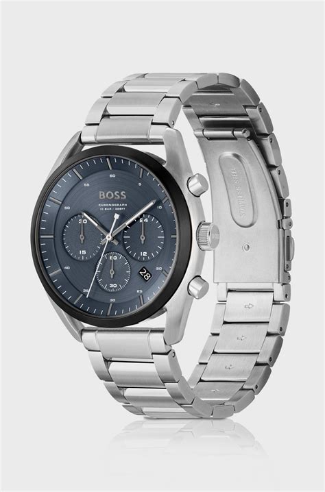 BOSS - Blue-dial chronograph watch with link bracelet - Silver