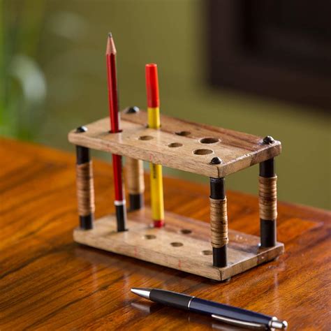ExclusiveLane Cane Handwoven Pen Holder In Sheesham Wood & Iron - Pen ...