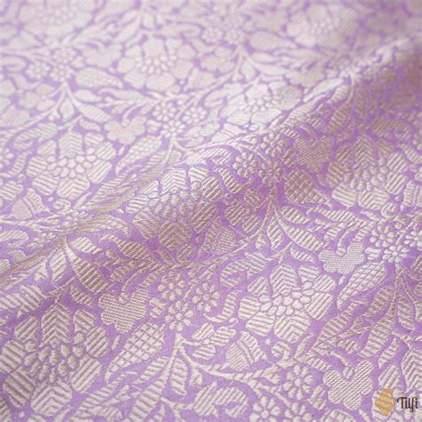 Lilac Pure Katan Silk Banarasi Handloom Fabric - Tilfi