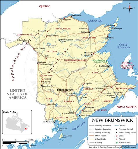 New Brunswick Map, Map of New Brunswick Province of Canada