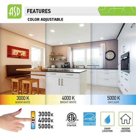 ASD 8 Inch Ultra Thin Square LED Recessed Lighting, 3000K-4000K-5000K ...