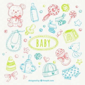 Set of colored baby elements sketches | Free Vector