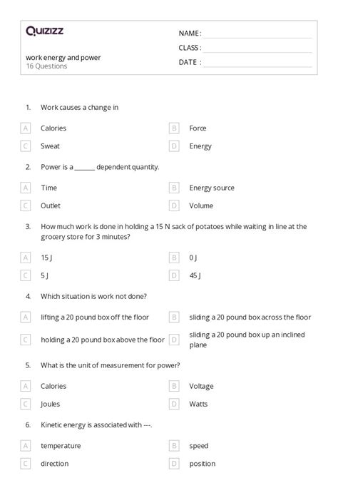50+ Energy worksheets for 8th Class on Quizizz | Free & Printable
